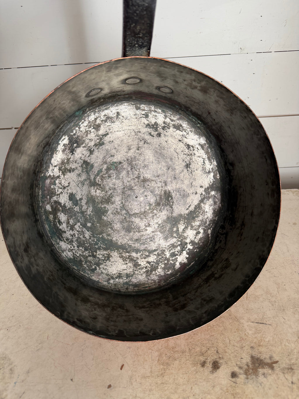 Antique French copper saucepan with a wrought iron handle - X Large
