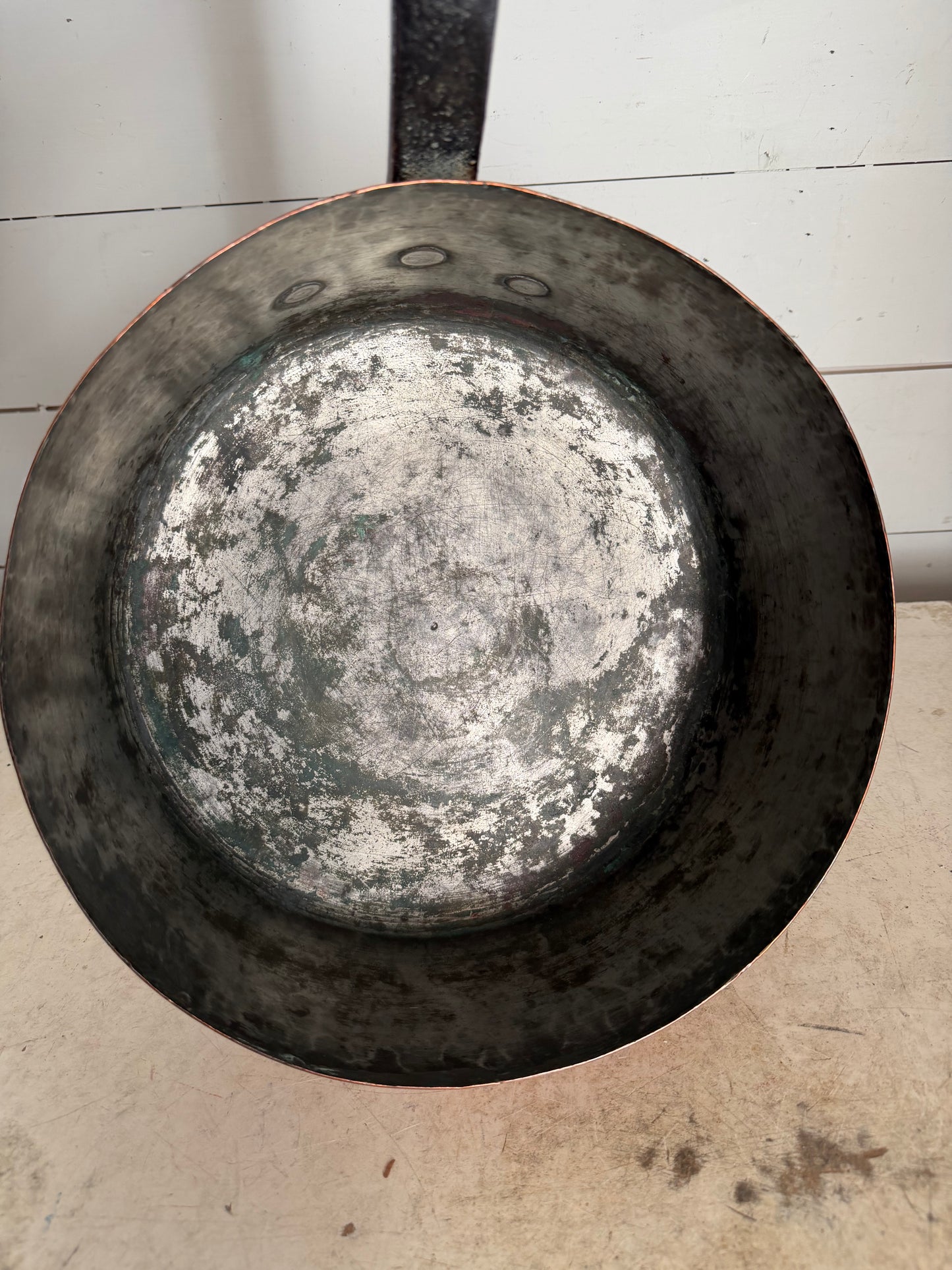 Antique French copper saucepan with a wrought iron handle - X Large