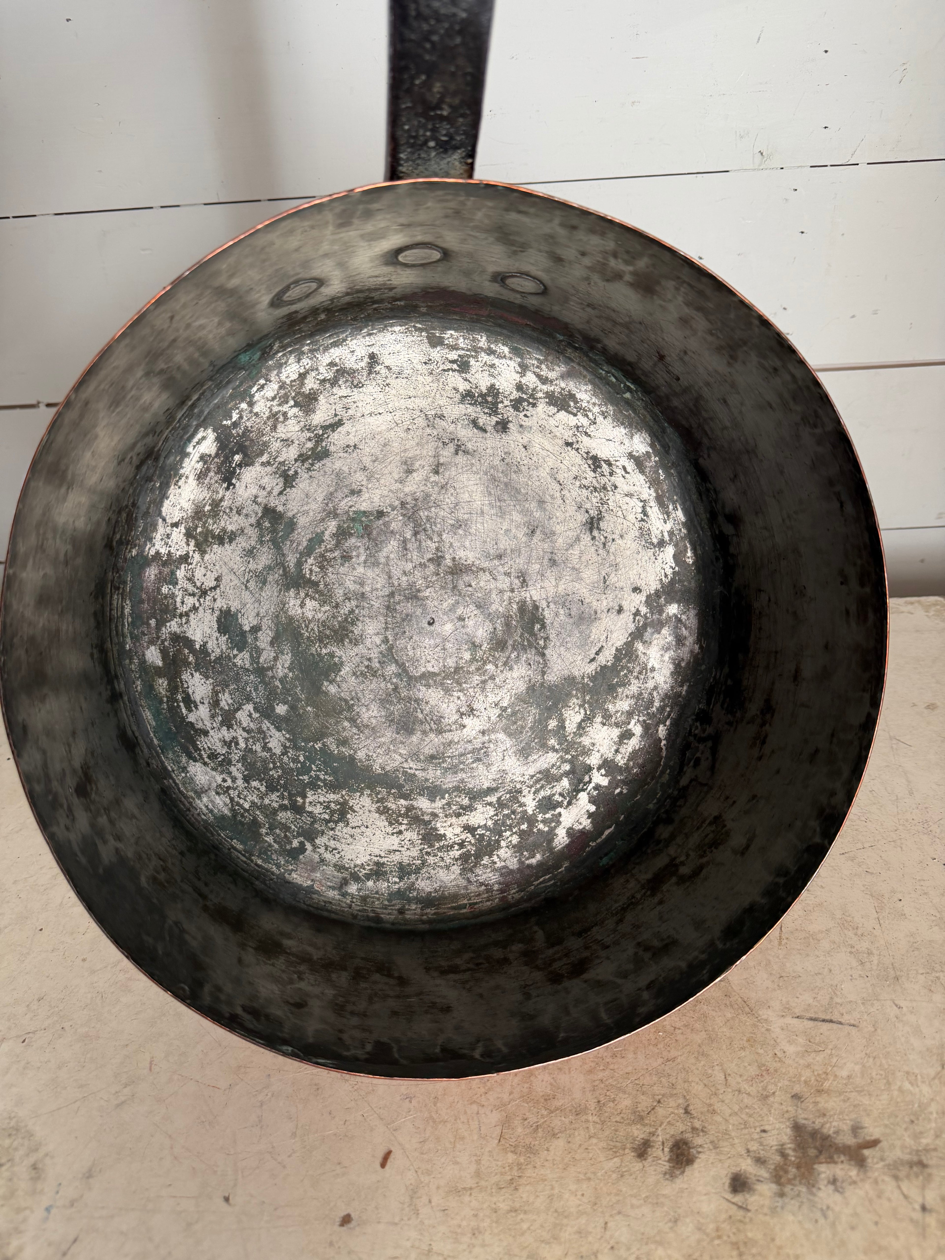 Antique French copper saucepan with a wrought iron handle - X Large