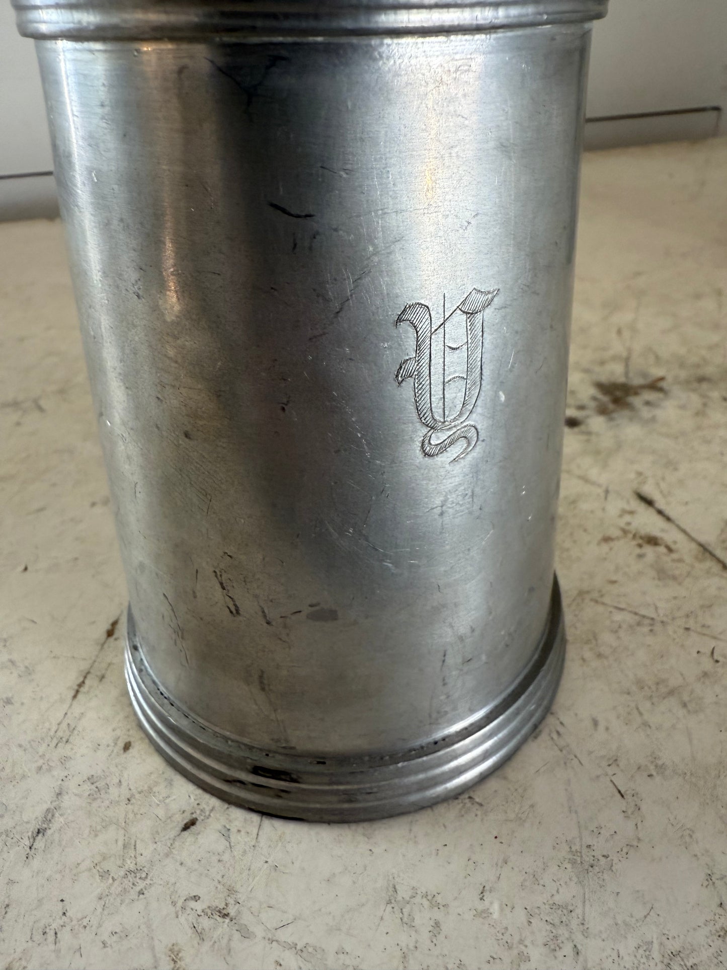 Hand Etched Monogram Y pewter tankard Pint