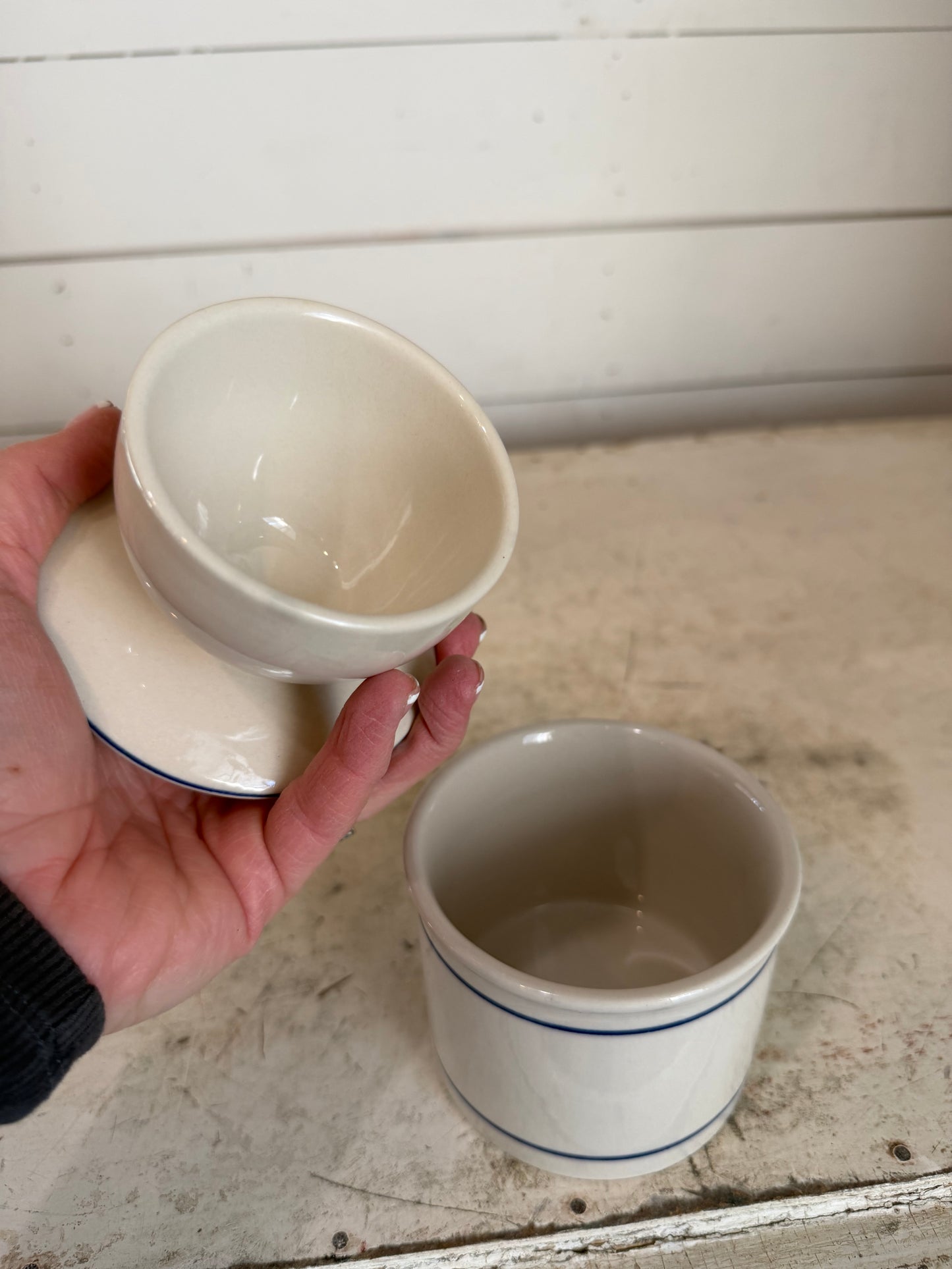 French Butter Bell with blue stripe