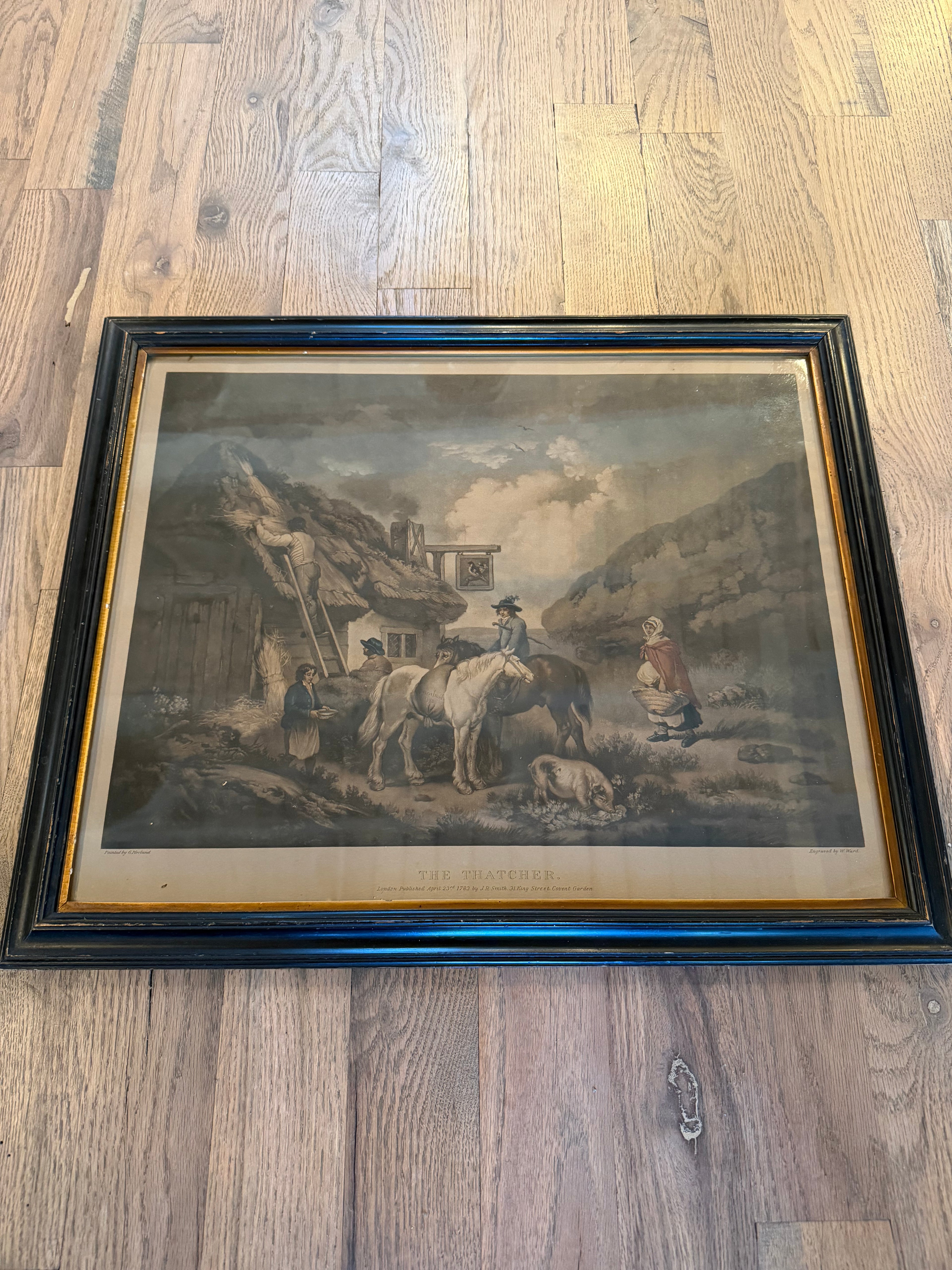 Antique Framed Engraving “The Thatcher”