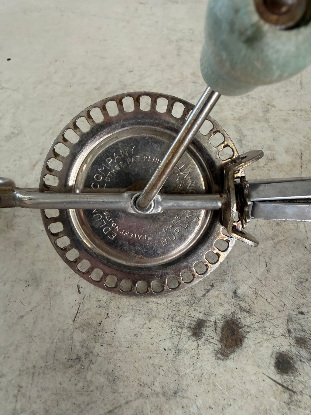 Vintage Edlund Company Manual Egg Beater With Duck Egg Blue Handles