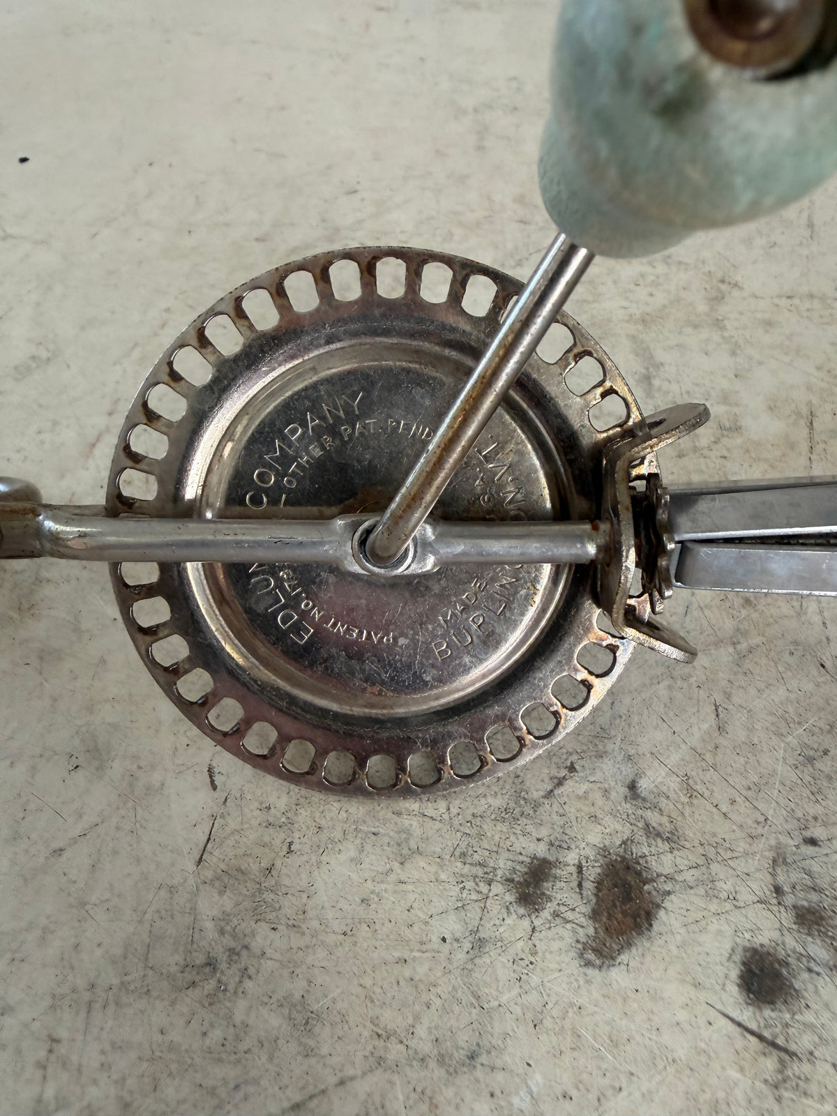 Vintage Edlund Company Manual Egg Beater With Duck Egg Blue Handles