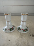 Holly and Berry ceramic candle holder set