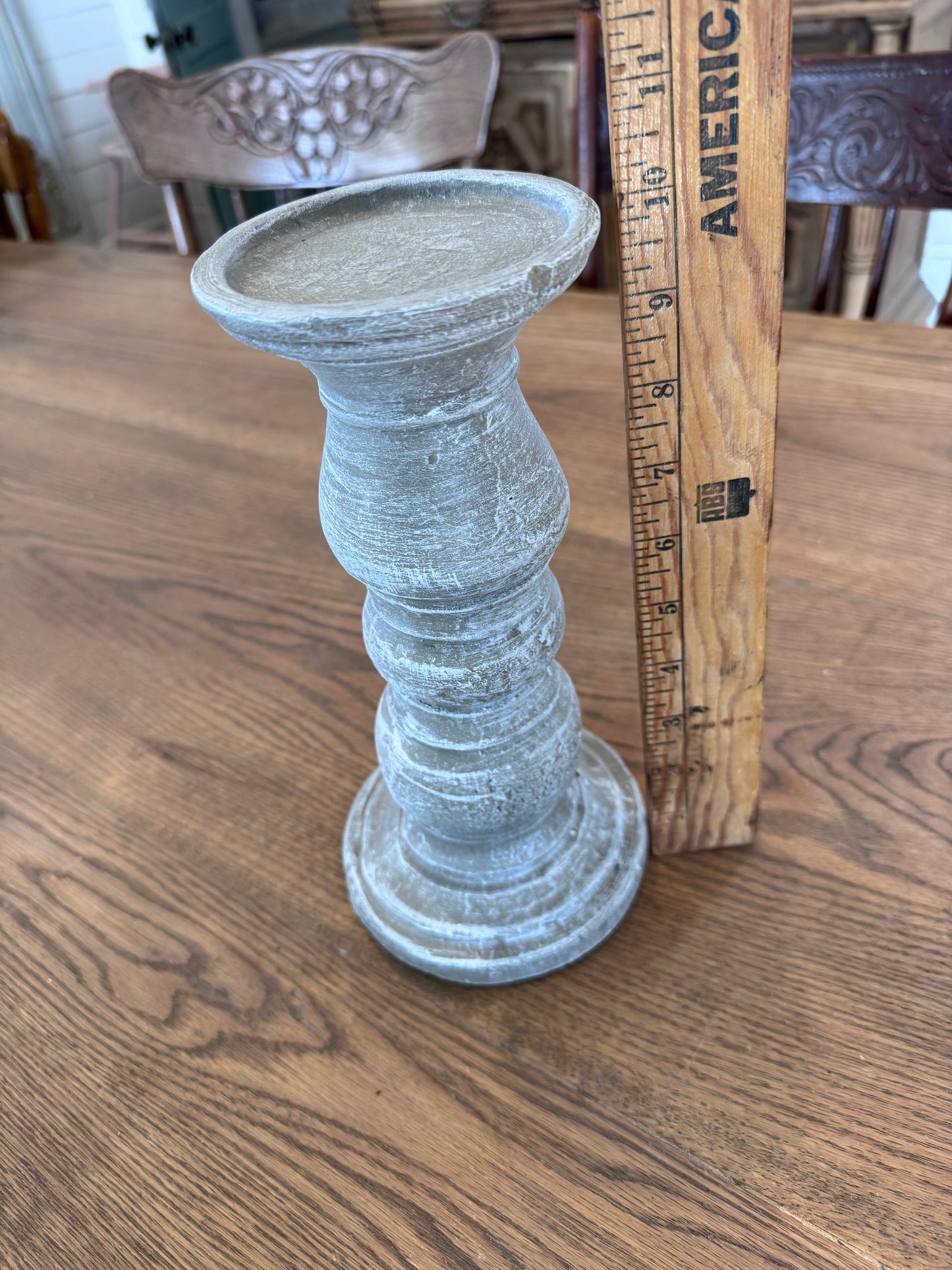 Chunky Candlestick Painted in Provincial with White Dry Brush