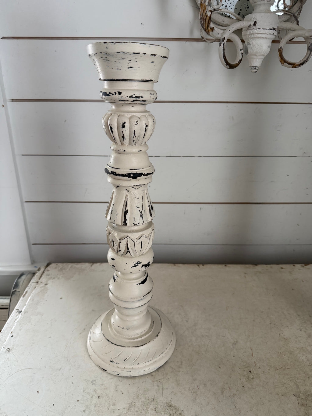 18” Hand Carved & Painted Wood Candlesticks