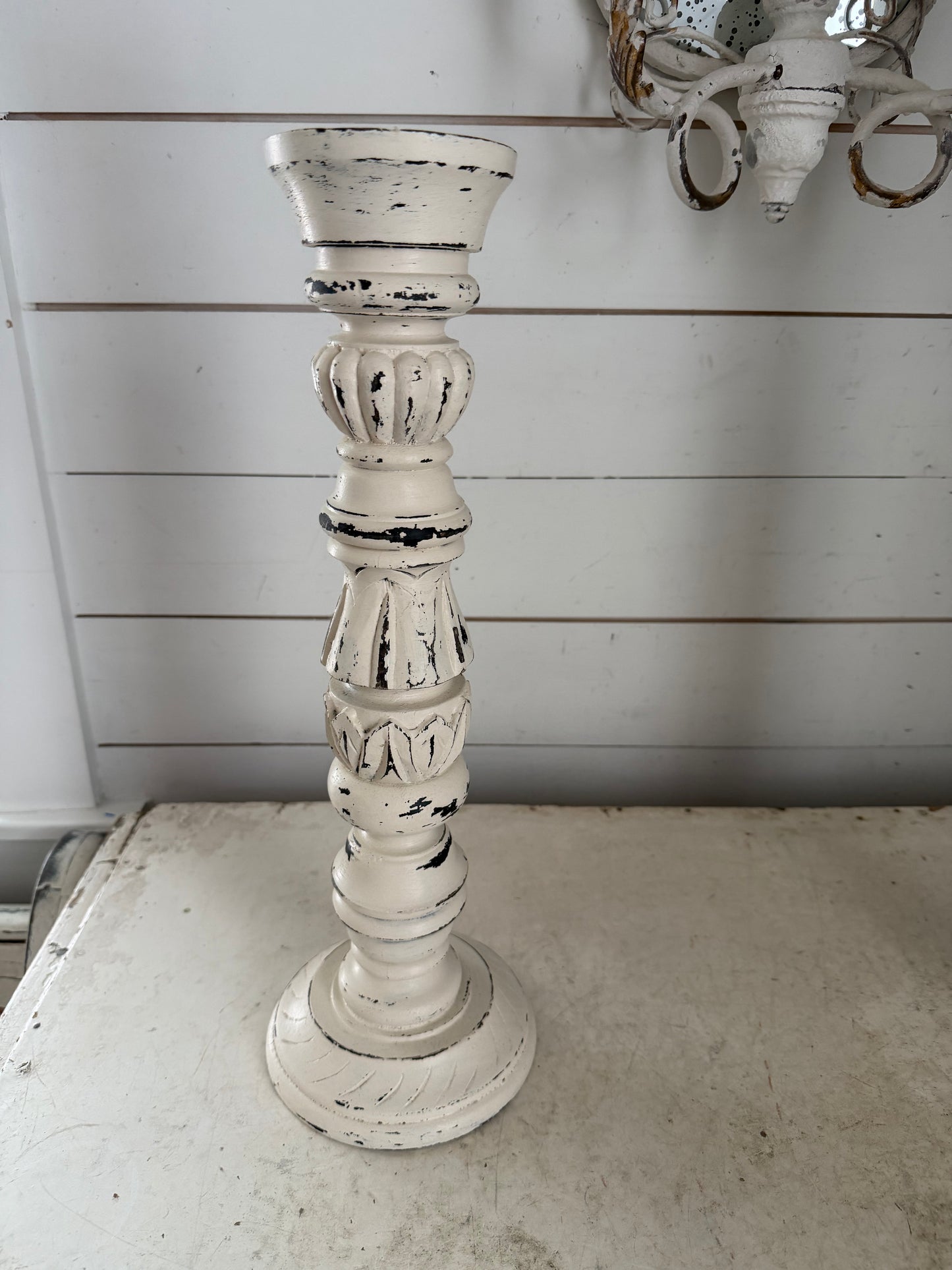 18” Hand Carved & Painted Wood Candlesticks