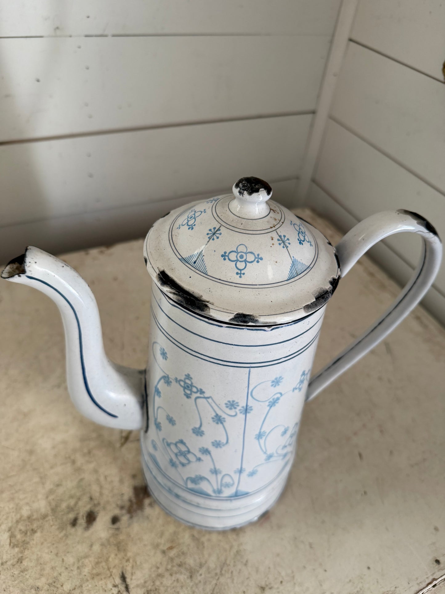 Old Brocante Enamel Coffee Pot Coffee Pot Saks Motif