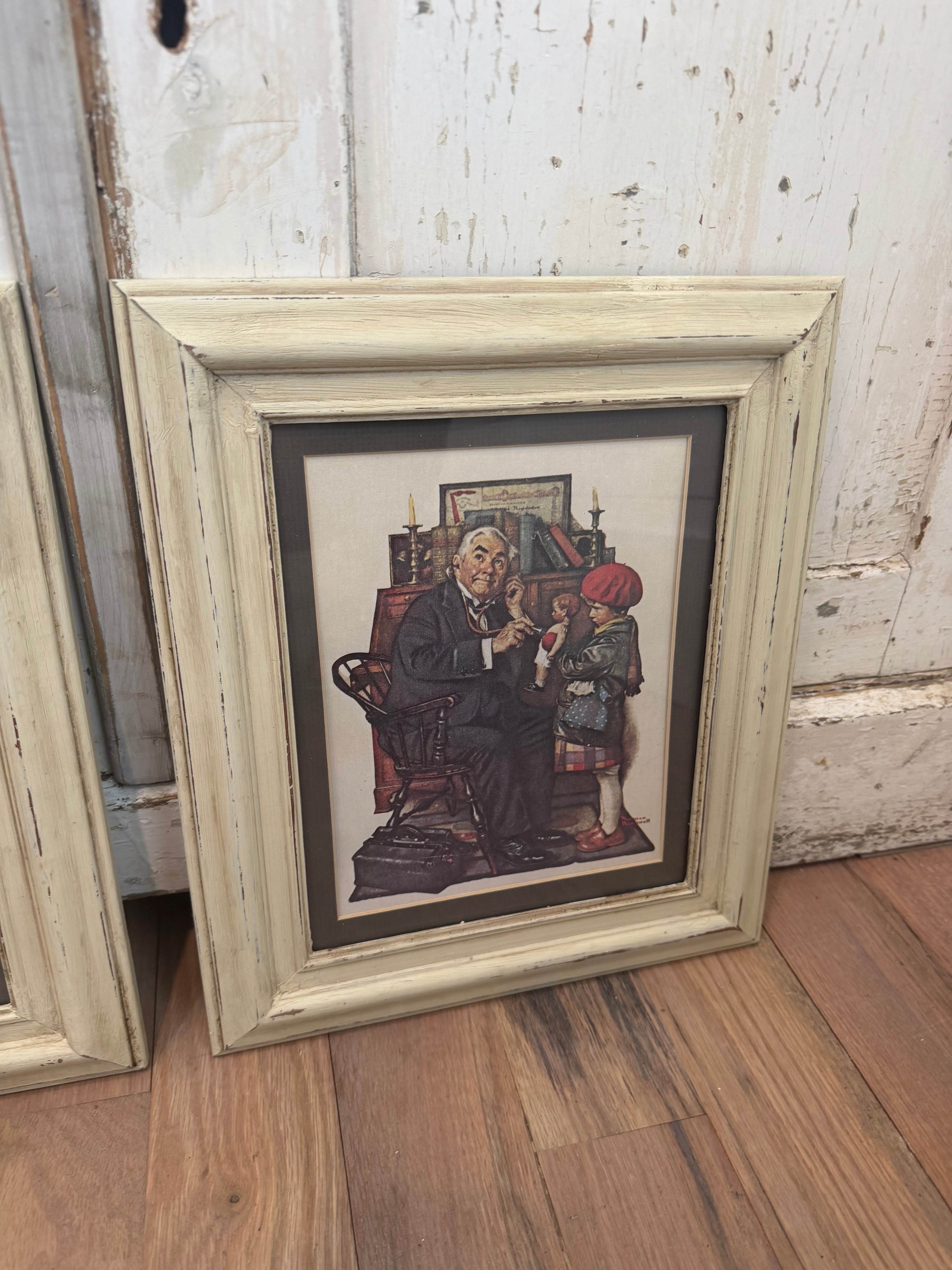 Set of Norman Rockwell Prints hand painted frames 14” tall