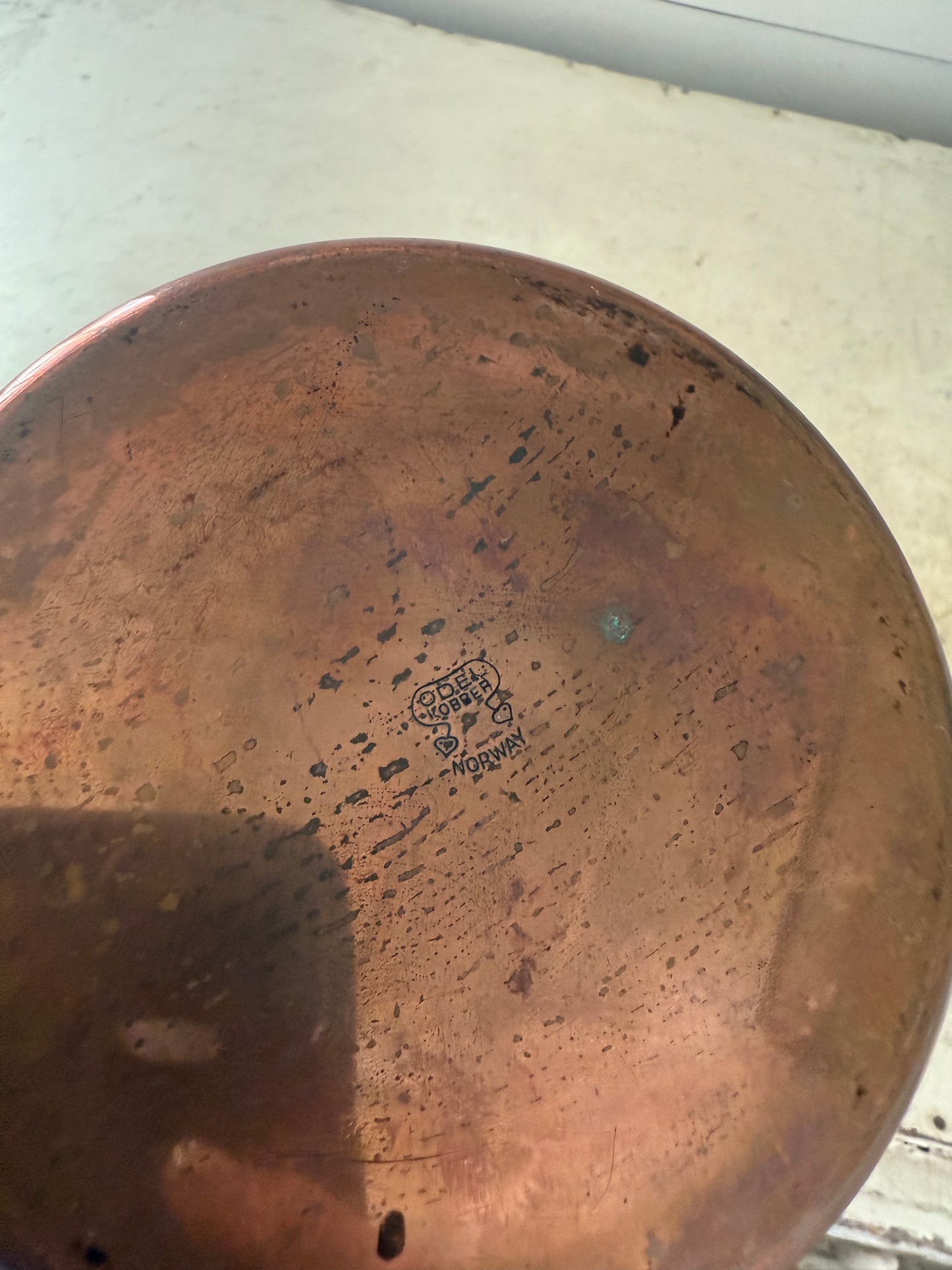 Antique Copper Tea Kettle With Rattan Handle, Made in Norway