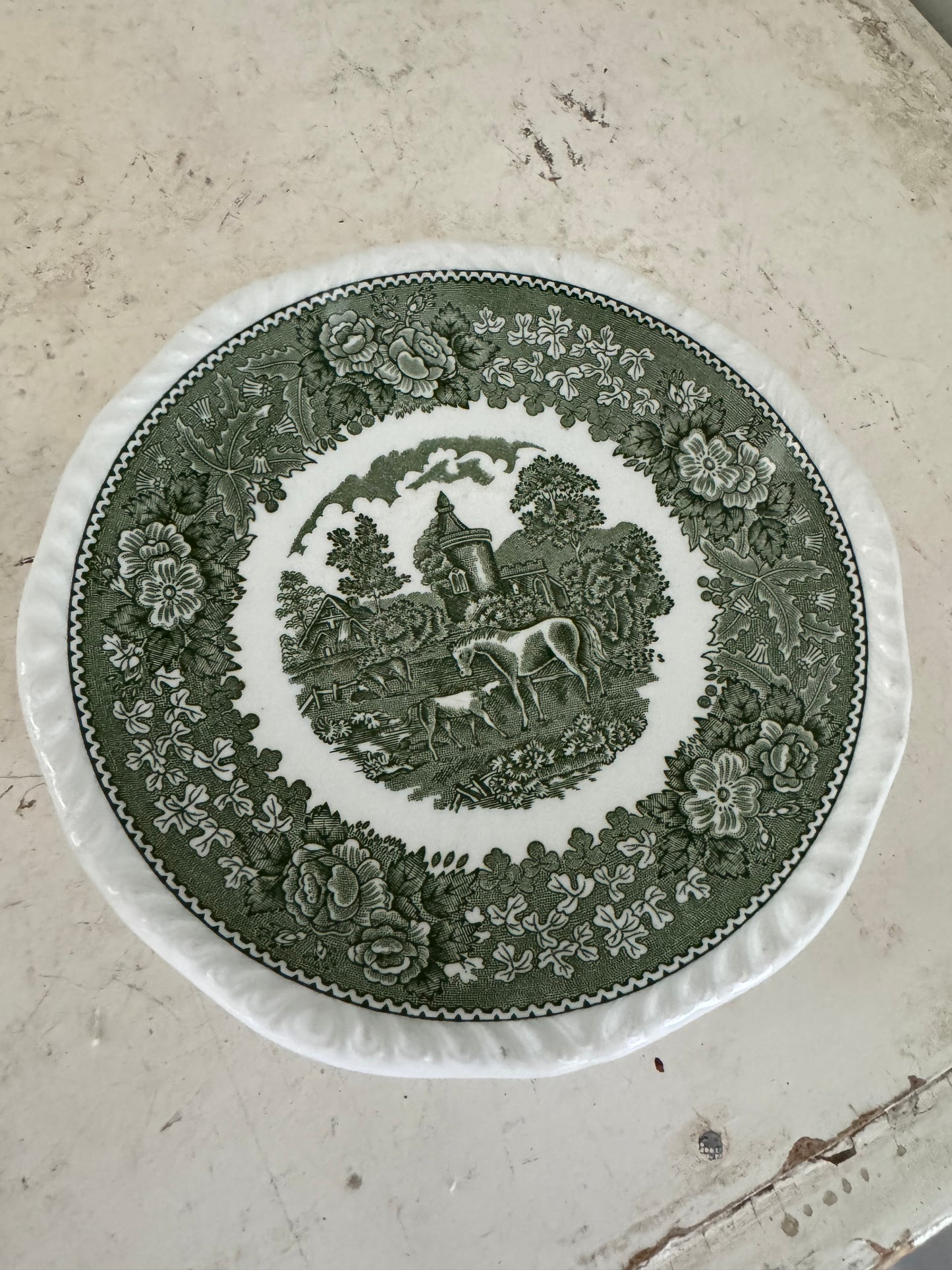 Green Transferware Adams Saucer