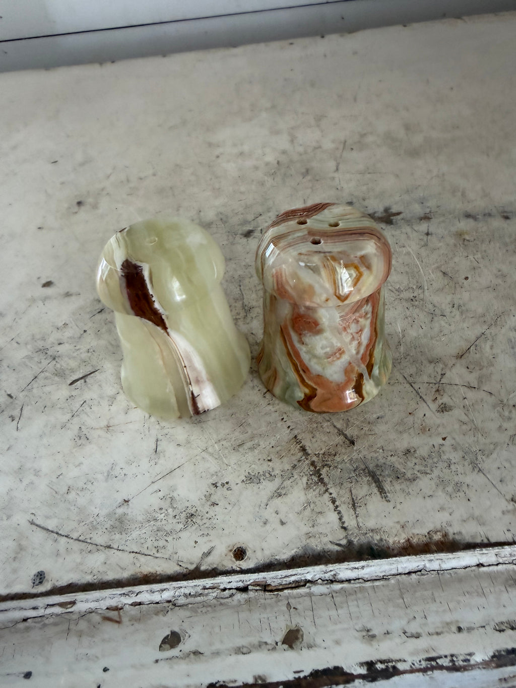 Vintage marbled stone, salt & pepper shaker