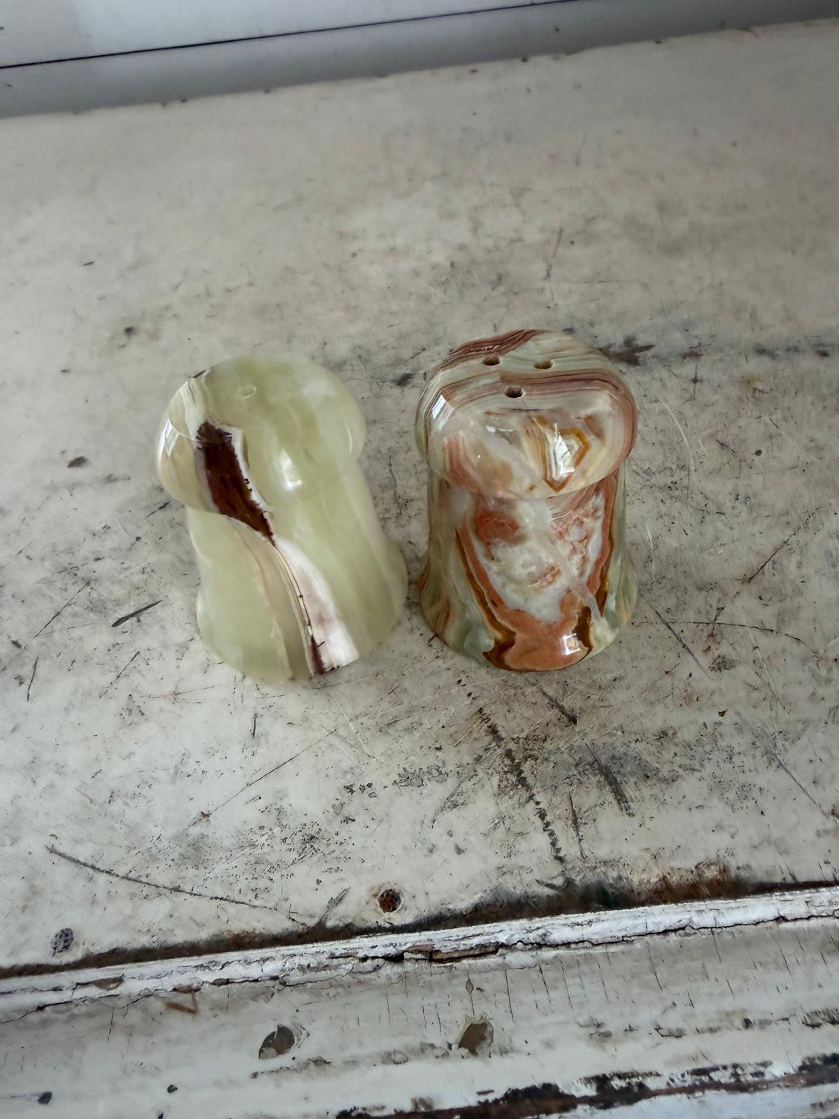 Vintage marbled stone, salt & pepper shaker