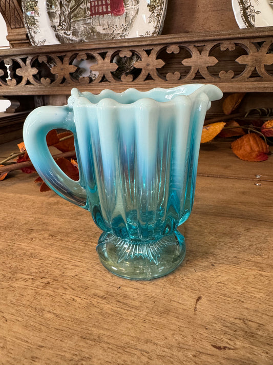 Antique Victorian Davidson Glass Blue Pearline Brideshead Glass Jug