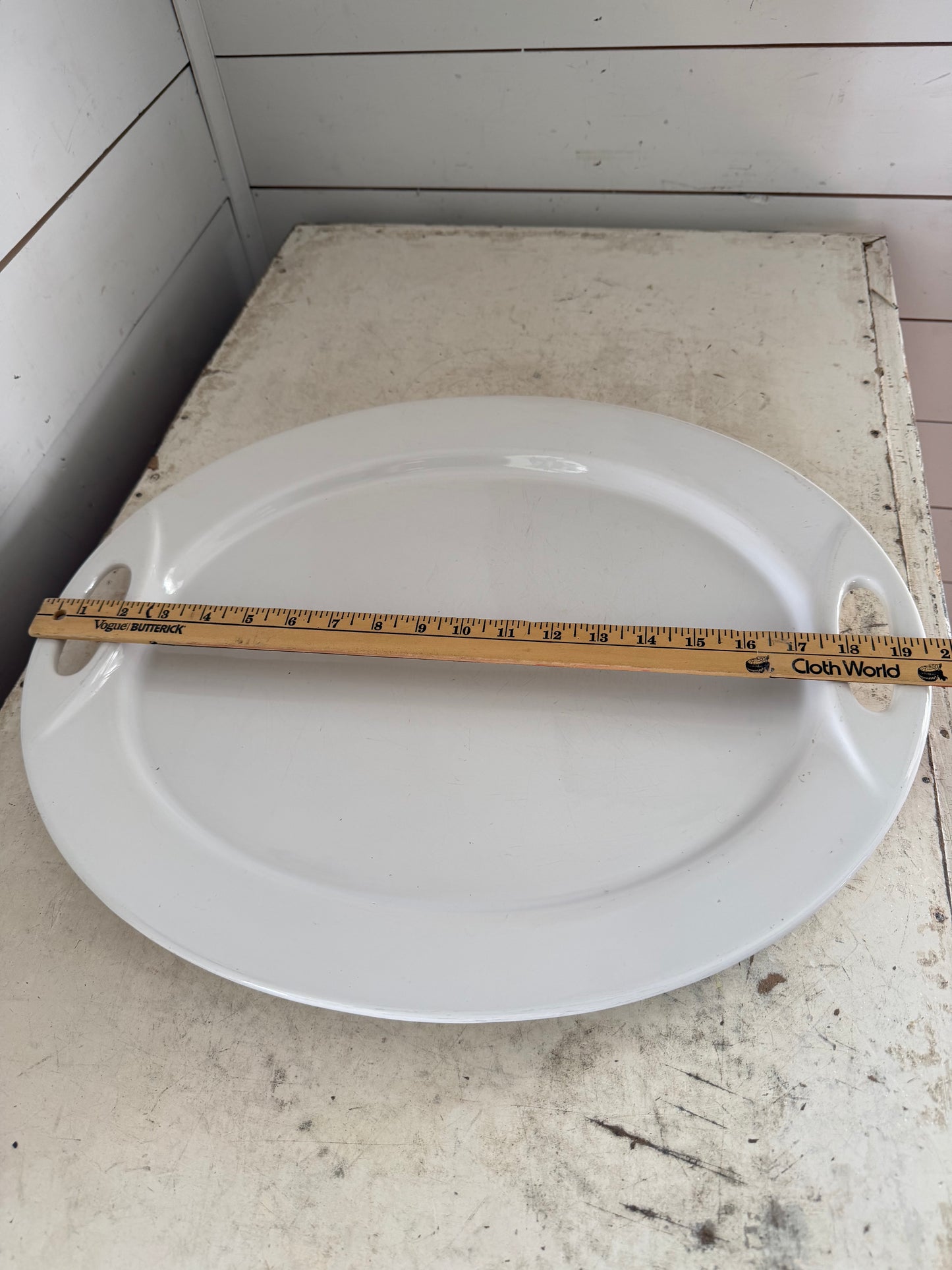 White Essentials oversized oval platter with handles