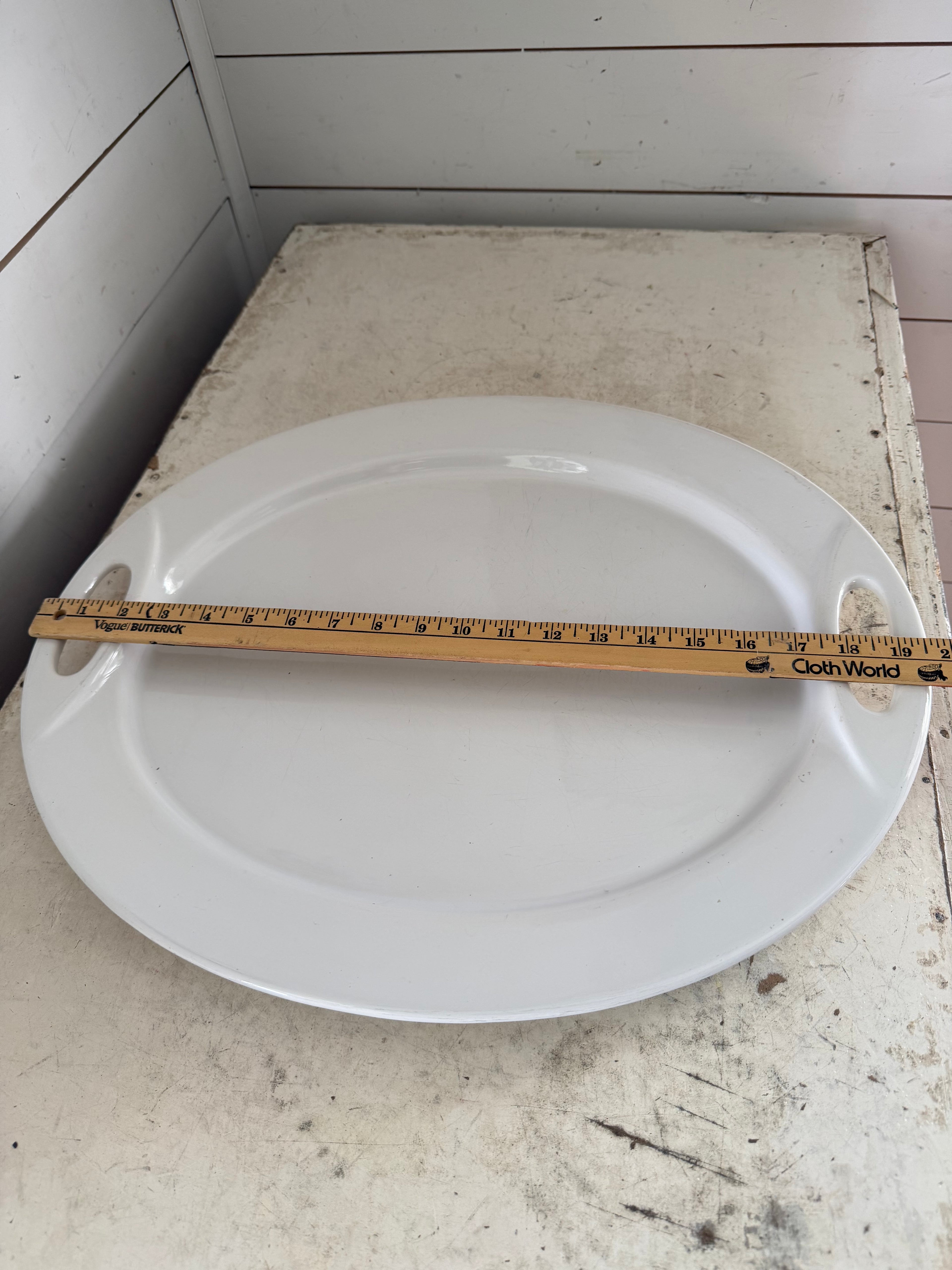 White Essentials oversized oval platter with handles