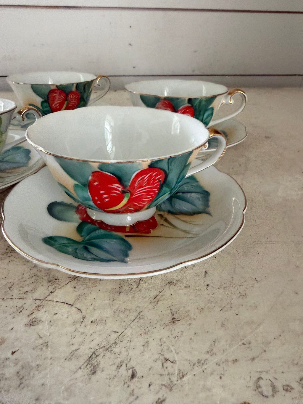 Vintage Anthurium Hawaii Cup And Saucer - sold individually picked at random hand painted