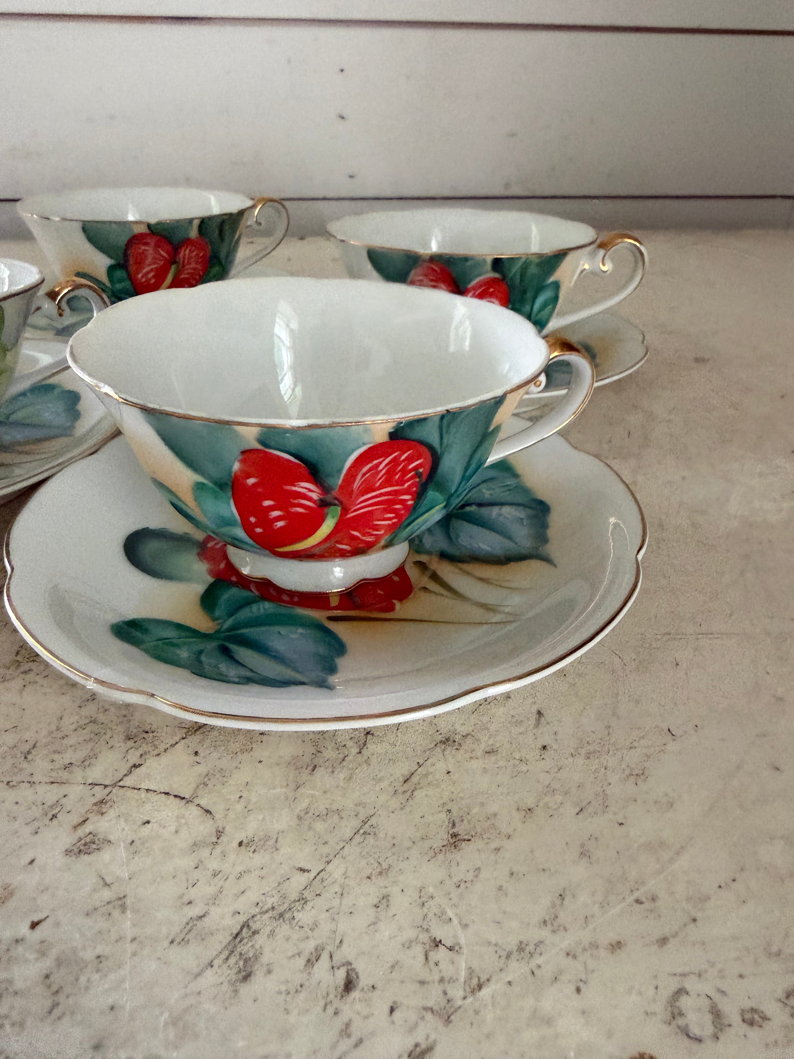 Vintage Anthurium Hawaii Cup And Saucer - sold individually picked at random hand painted