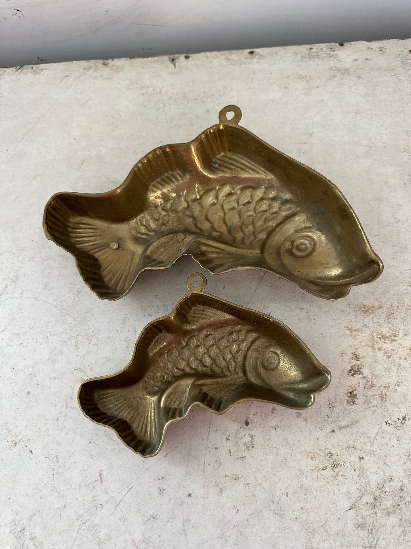 French Brass Fish Moulds Solid Heavy Pair