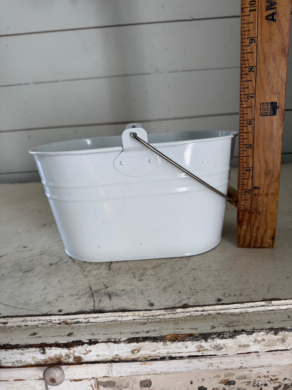 White Oval Enamel Bucket - Will Get Makeover