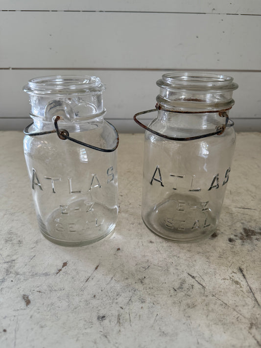 Hermetic, Atlas, easy seal mason jars sold separately - slight imperfections due to age not for canning