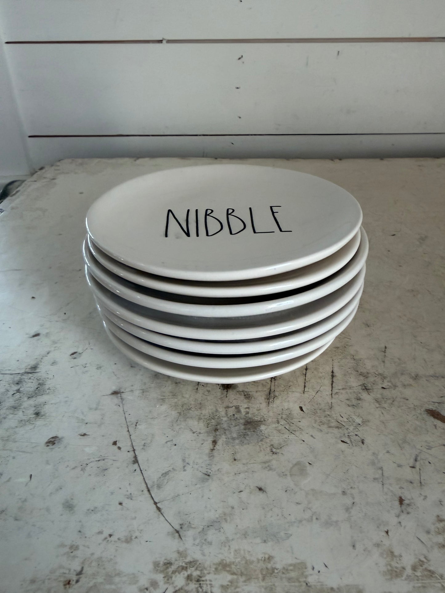 Rae Dunn Nibble Snack Plate Set of 7 6.25" White Artisan Collection Magenta