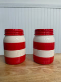 Red & White Stripes Ceramic Jar - Will get transfers, sold individually