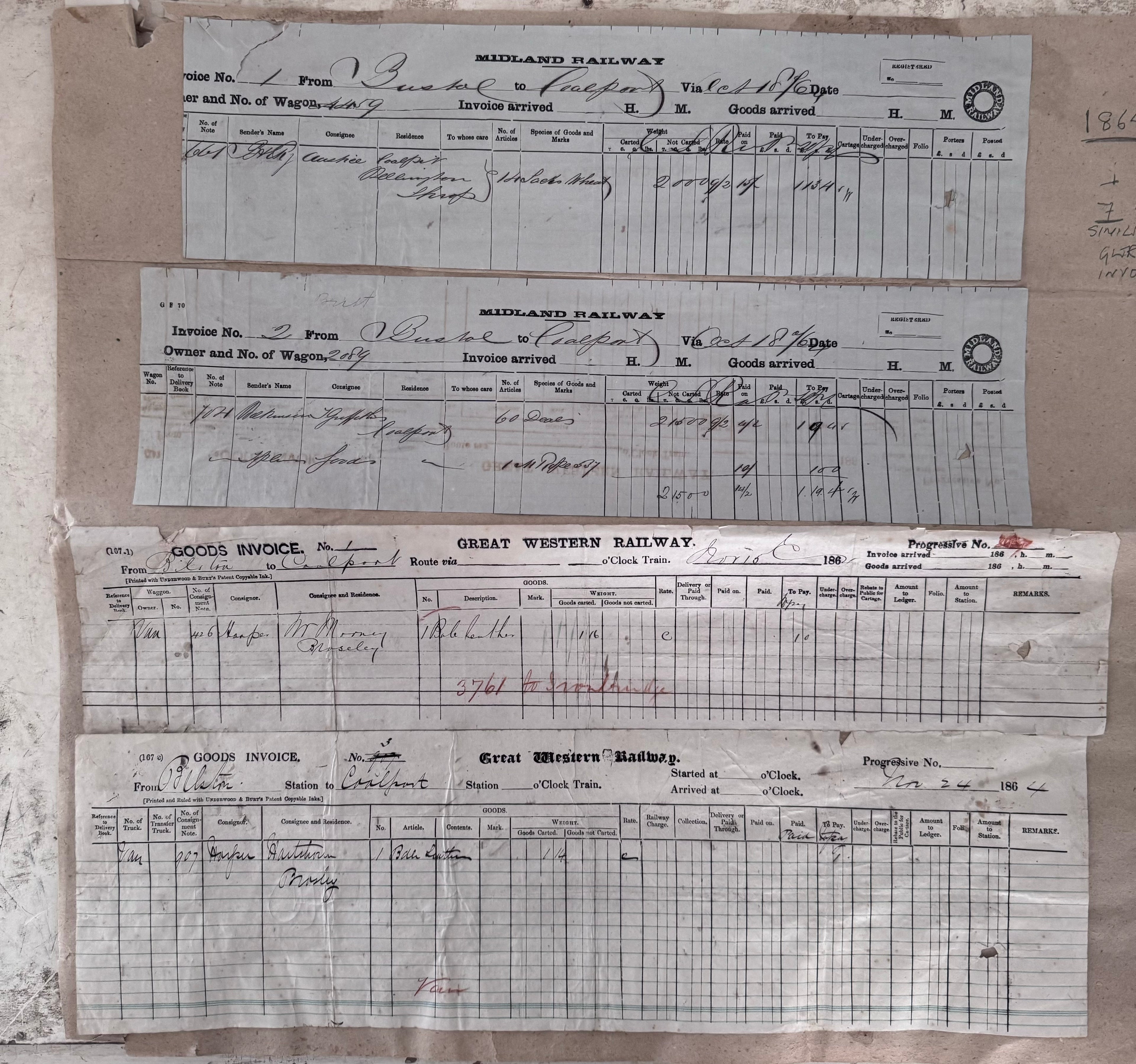 Midland and Great Western Railway Goods Invoice From 1864 Double sided