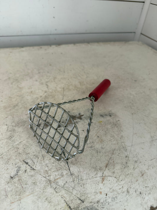 Vintage potato masher with twisted wire and wood handle