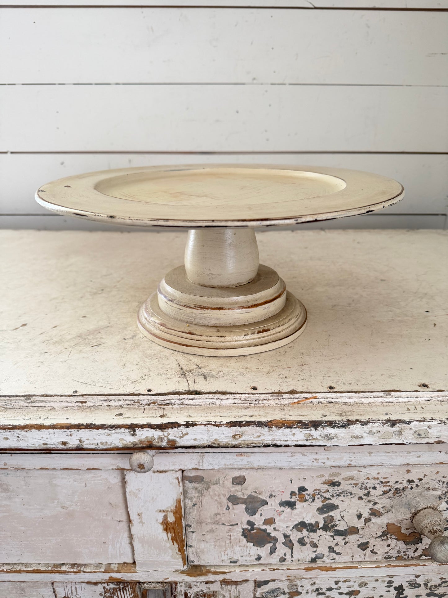 Chippy Cream Painted Wood Cake stand/Pedestal Will get makeover