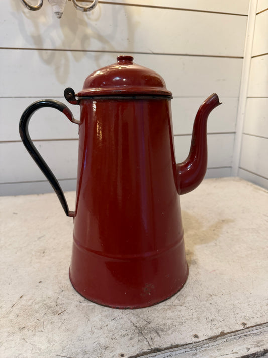 Antique Red French enamel coffee pot