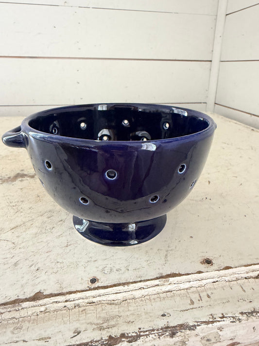 Cobalt Blue Berry Strainer with small chips