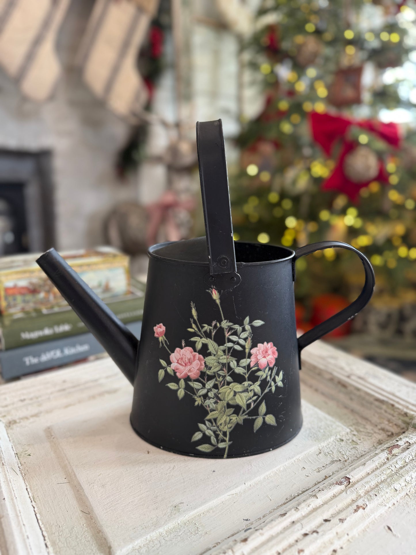 Black metal watering can Winthrop rose transfers