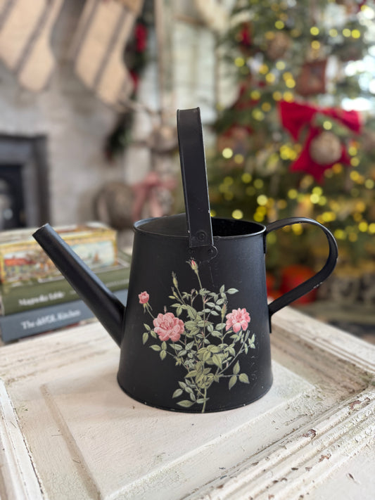 Black metal watering can Winthrop rose transfers