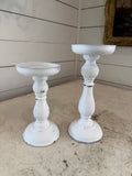 Set of white chippy candlesticks