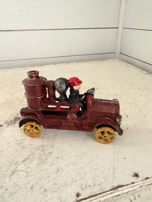 Vintage Cast Iron Fire Truck Pumper Red with Driver