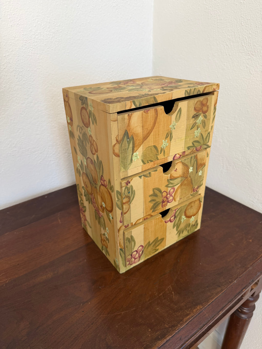 Hand Pained Wood Box With 3 Drawers