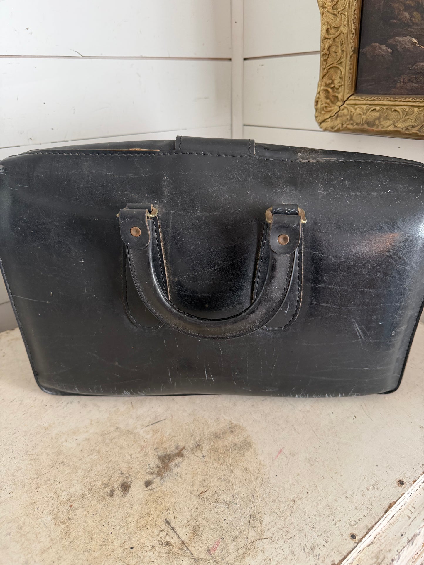 Antique Cheney England 16” Leather Black Doctors Bag