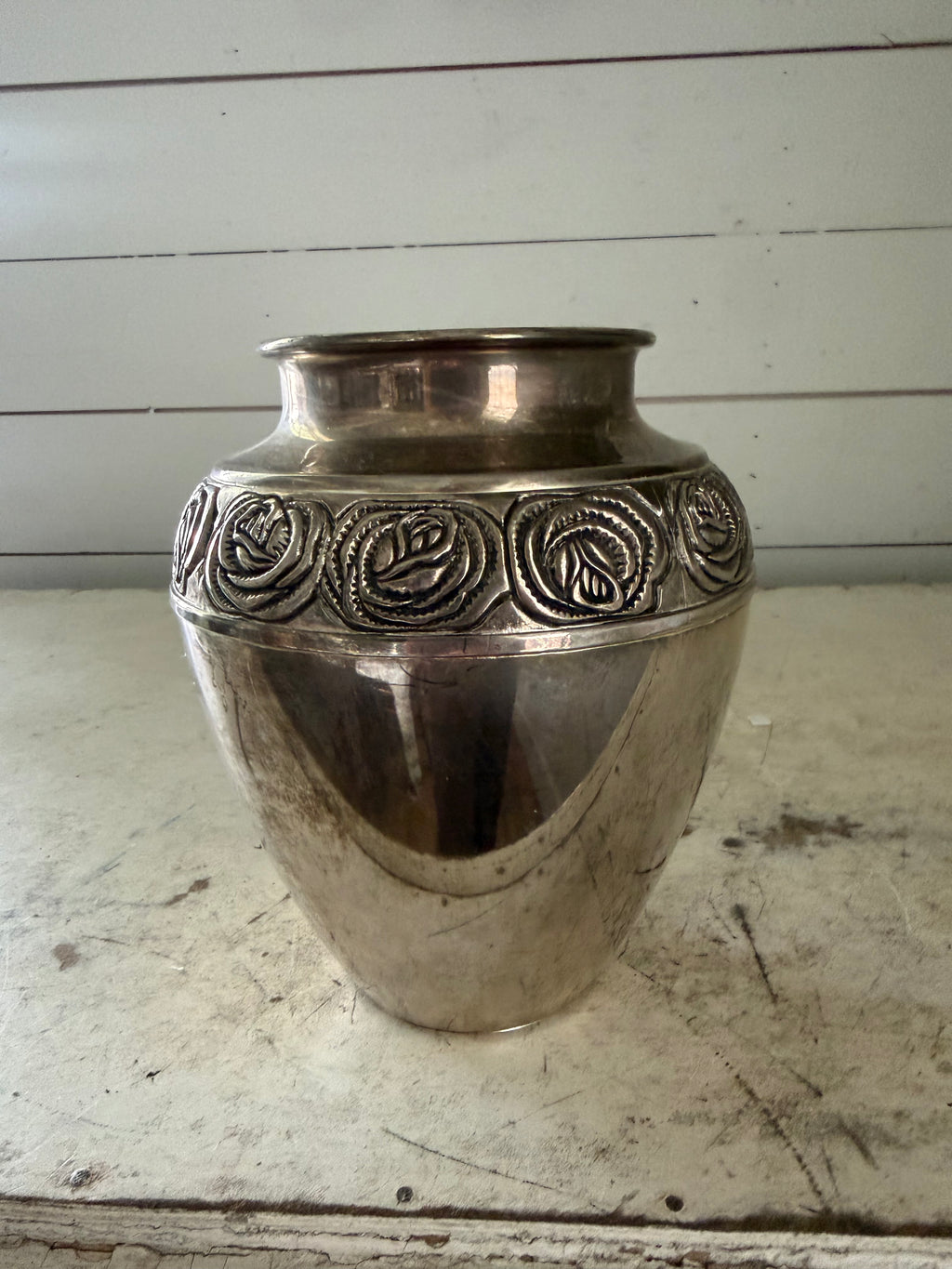Vintage Silver Plated Heavy Floral Ornate Vase 7.25 inch