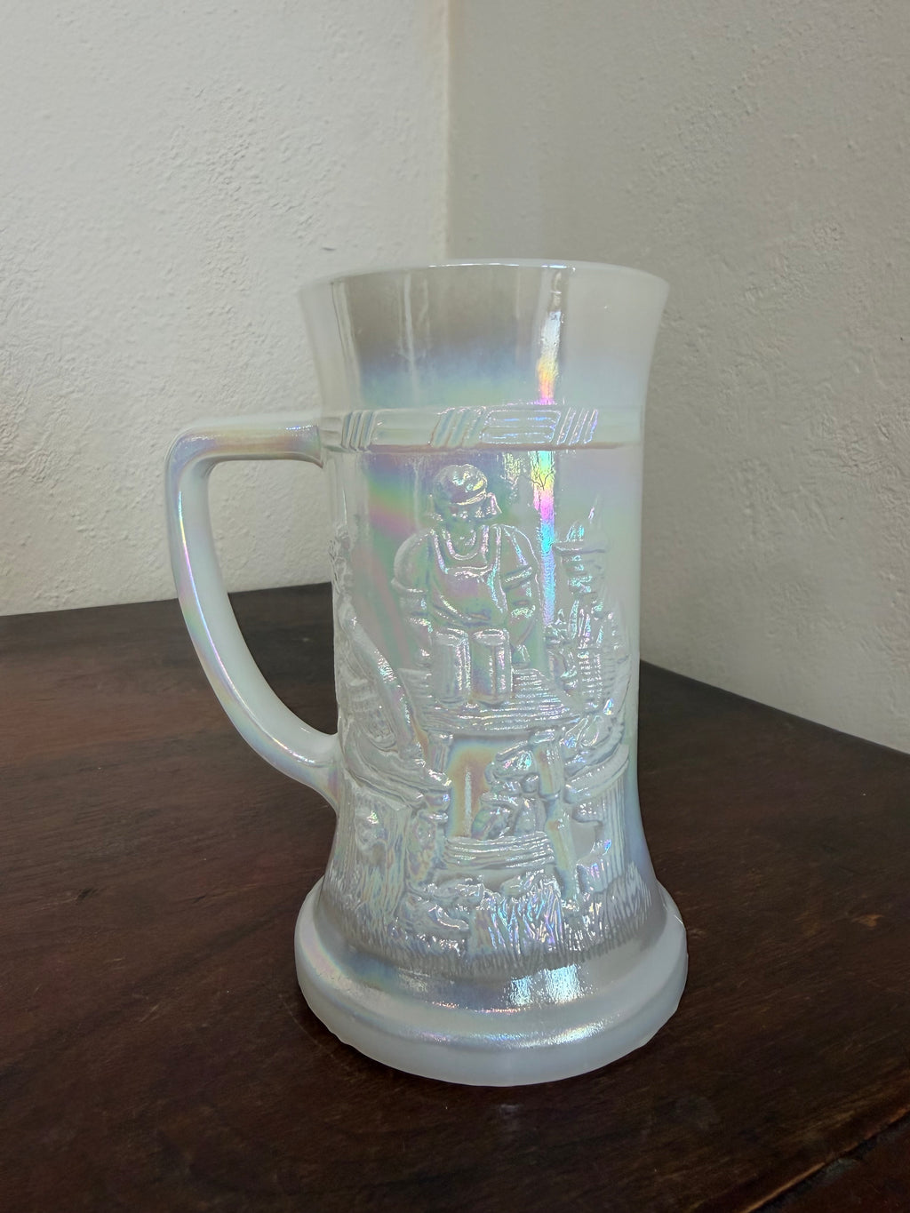 Vintage Federal Glass Iridescent Milk Glass Beer Stein