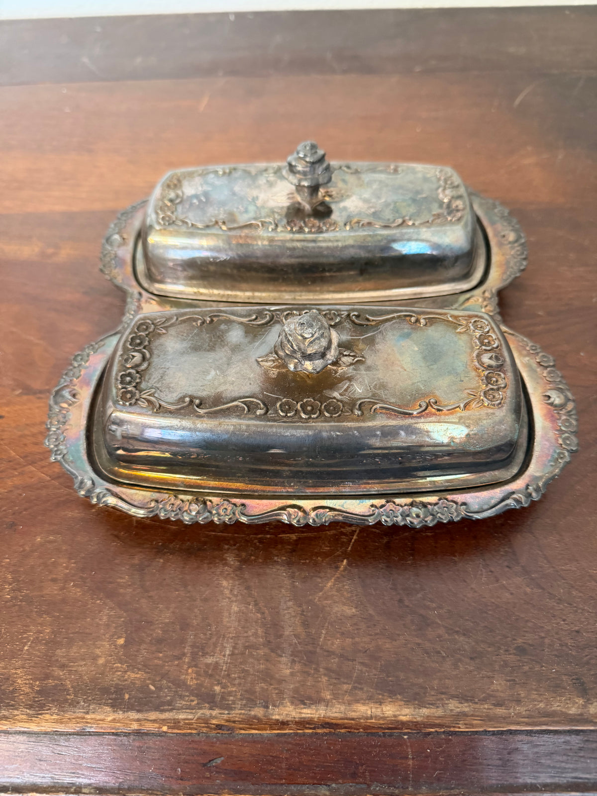 Vintage FB Rodgers Silver plate Victorian revival double butter dish