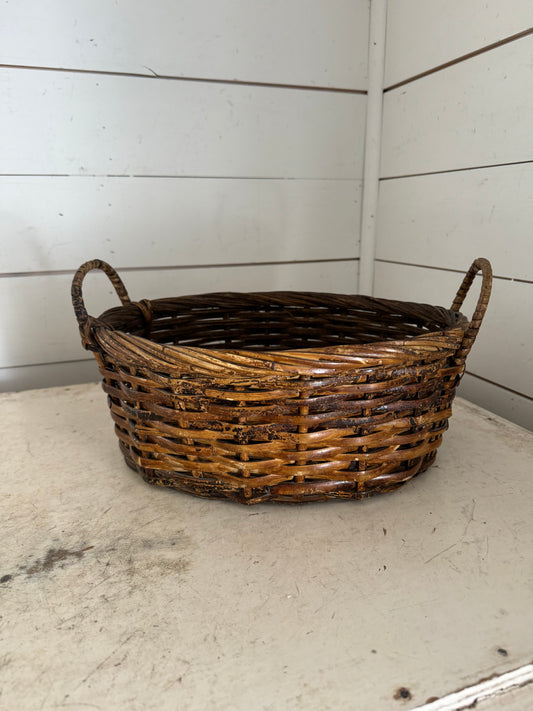 Rustic Dark Woven Basket With Handles