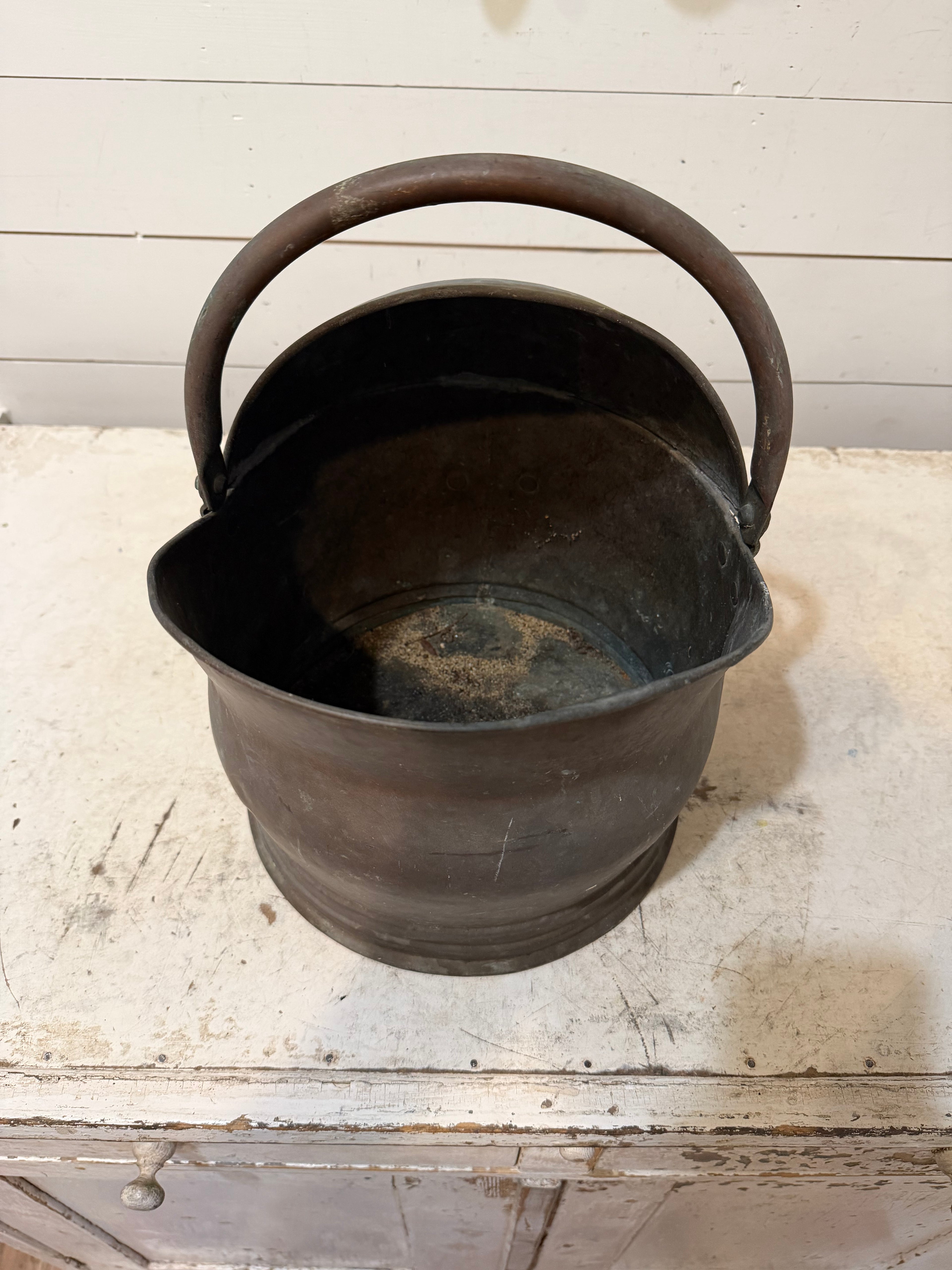Antique Coal Scuttle With Handle and Half Lid