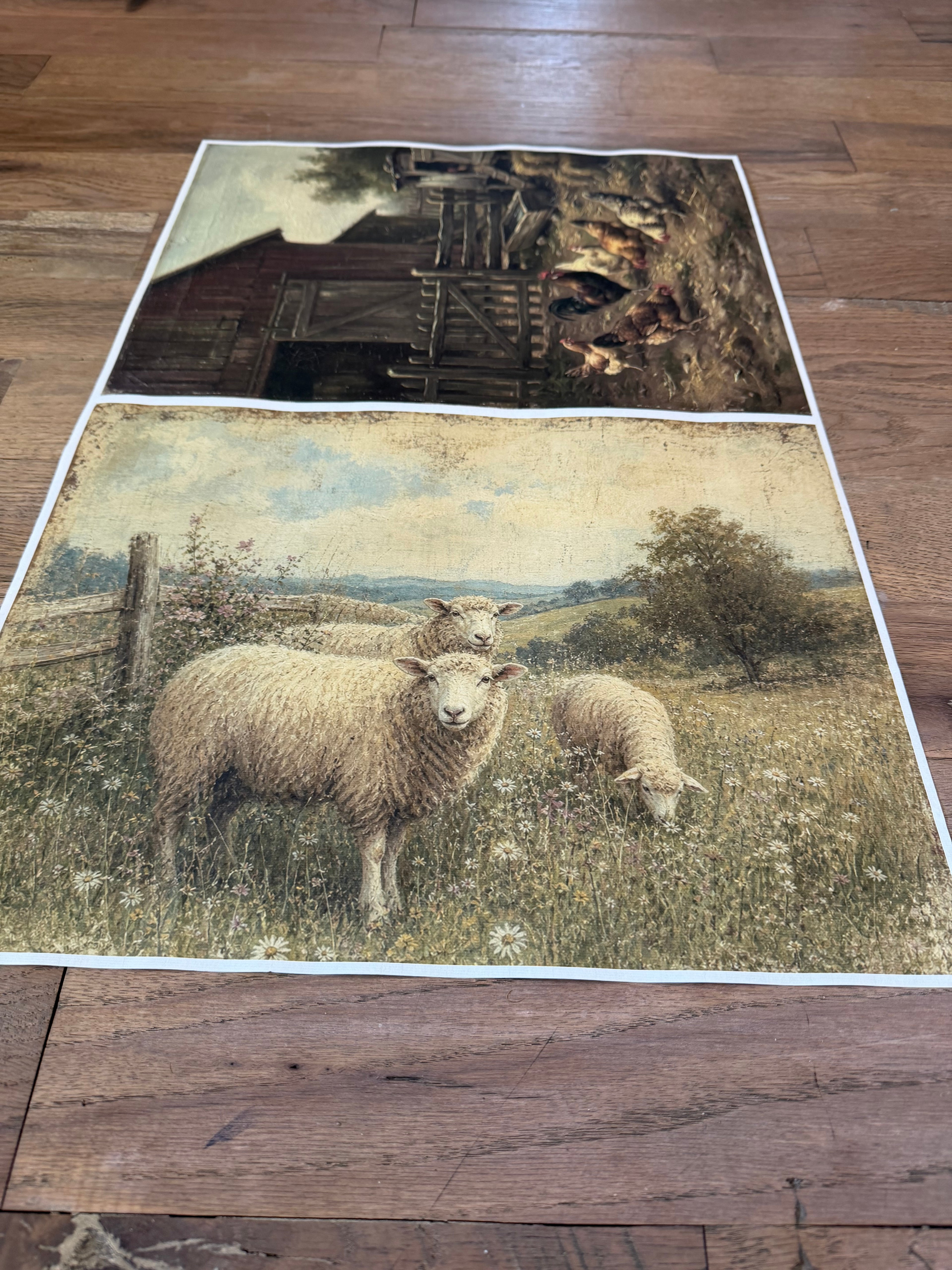 Antique Sheep and Chicken Yard Combo | JRV Medium Rice Paper