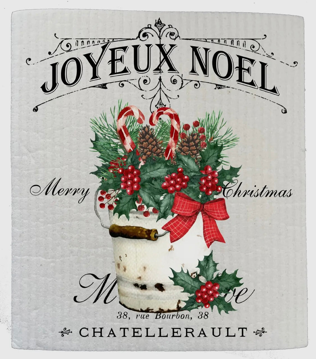 Swedish Dish Cloth Holly French Joyeux Noel