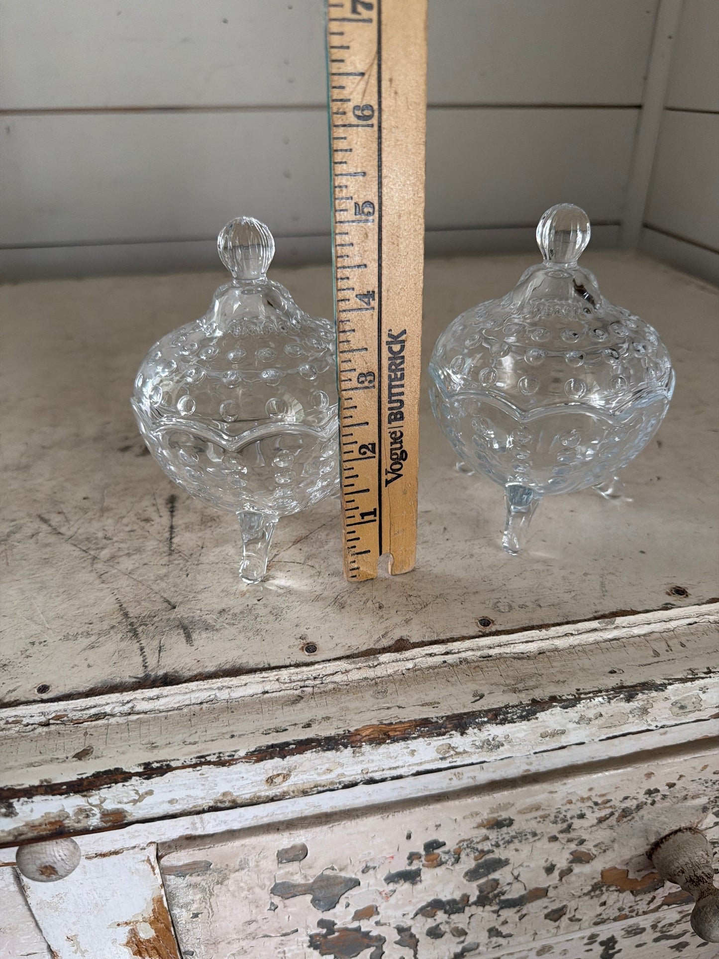 Glass Candy dish with lid and Swiss dot design sold individually