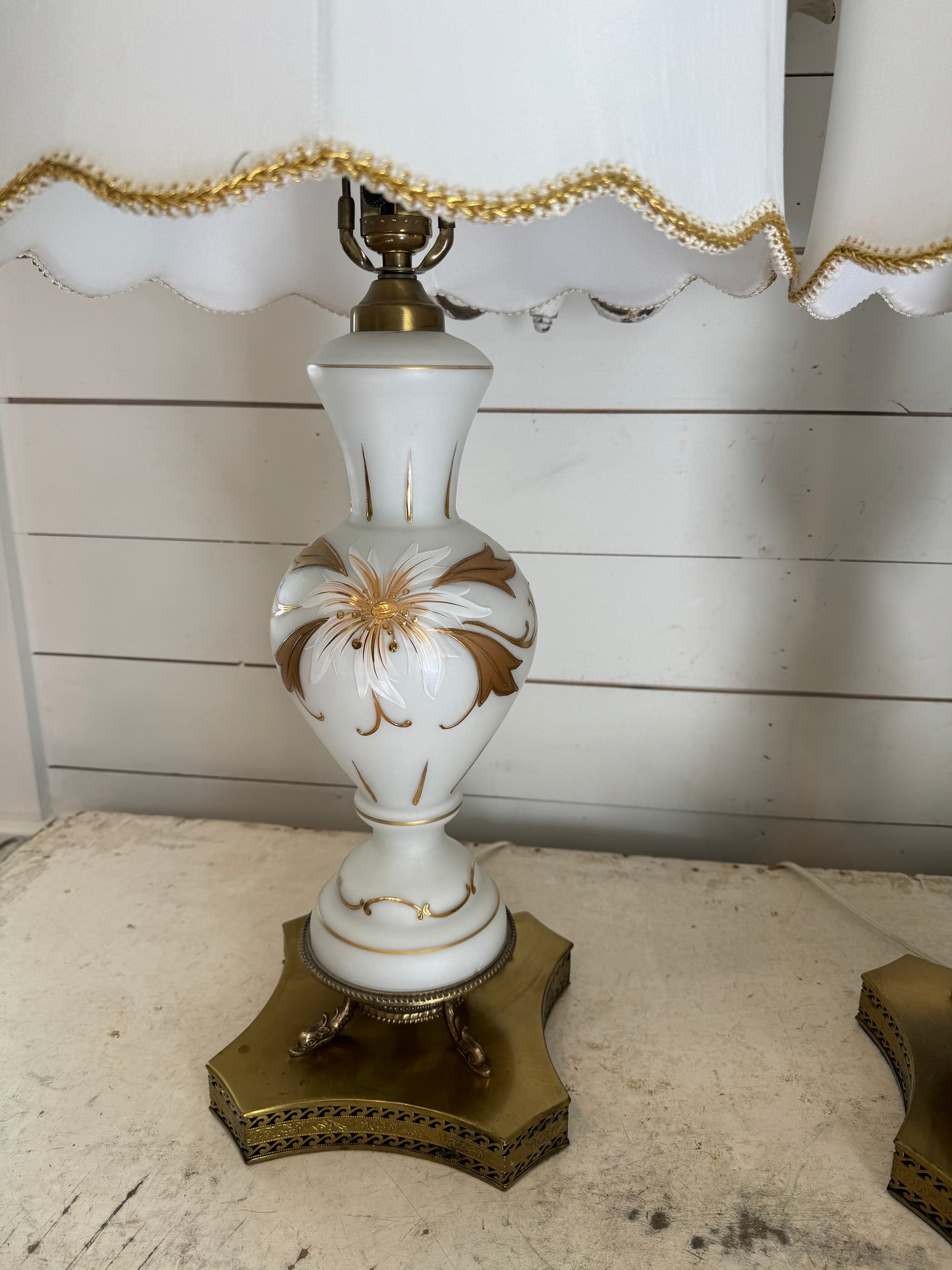 Hollywood Regency Style Urn Table Lamps - has small stains on lampshades