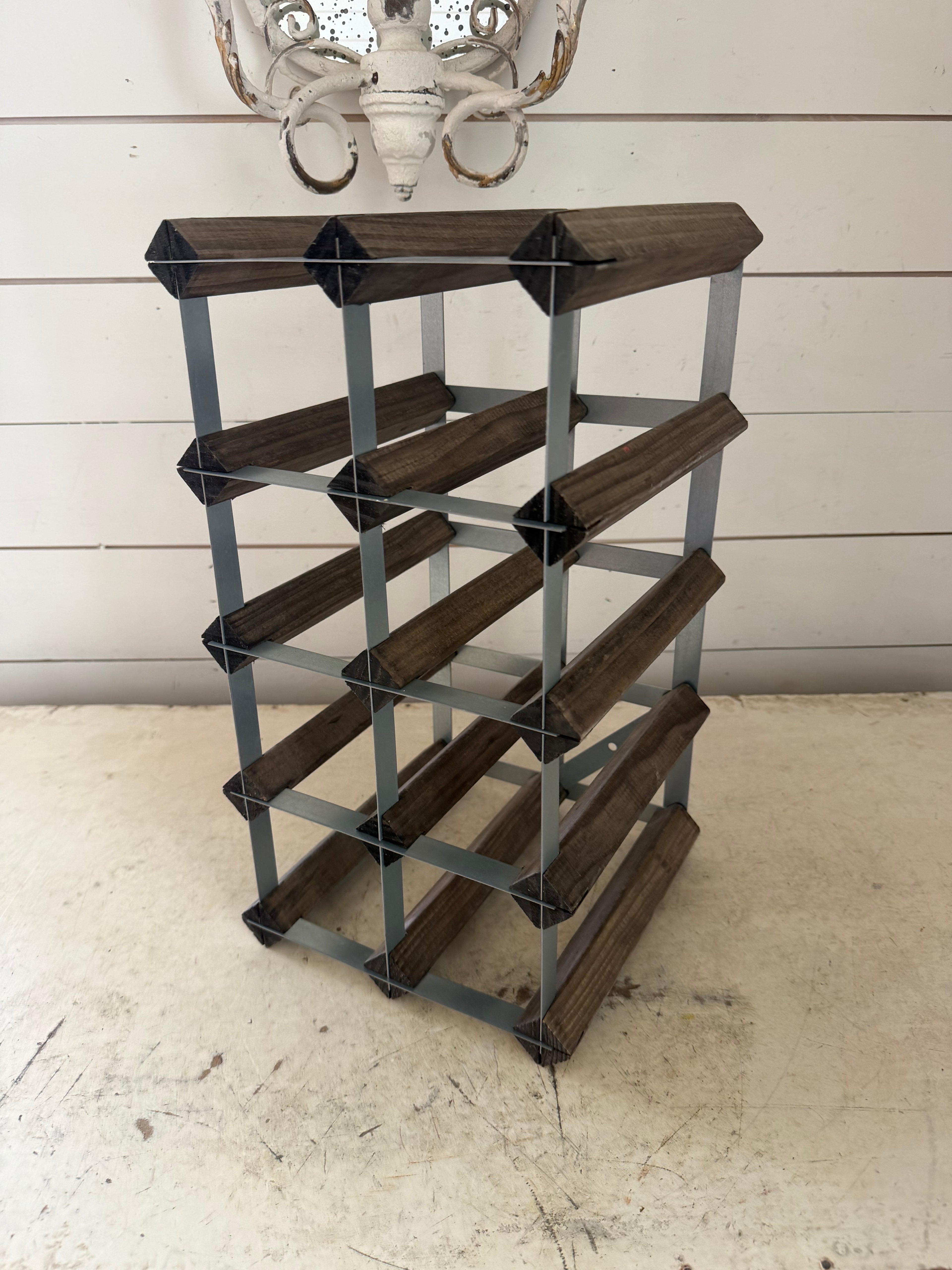 Vintage wooden metal wine rack
