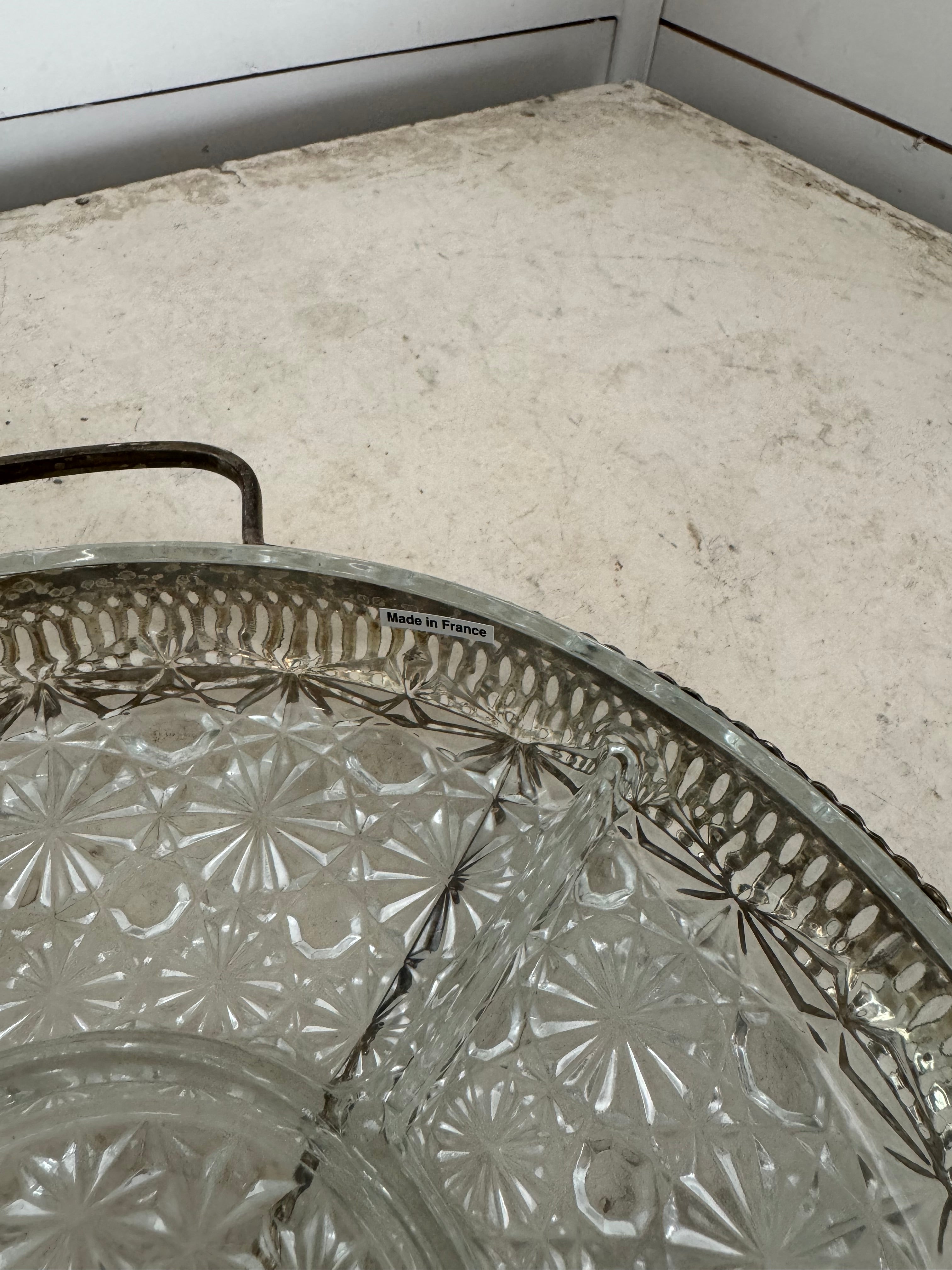 A Silver Plate Hors D'Oeurves Tray with handles and Cut Glass Inserts -made in France